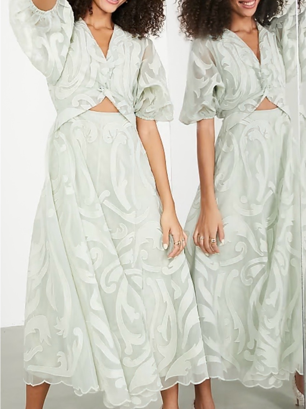NWT ASOS EDITION embroidered organza midi dress in sage green - Picture 2 of 5